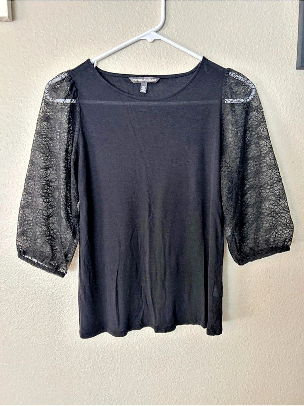 Victoria's Secret Black Lace Sleeve Blouse Size Medium